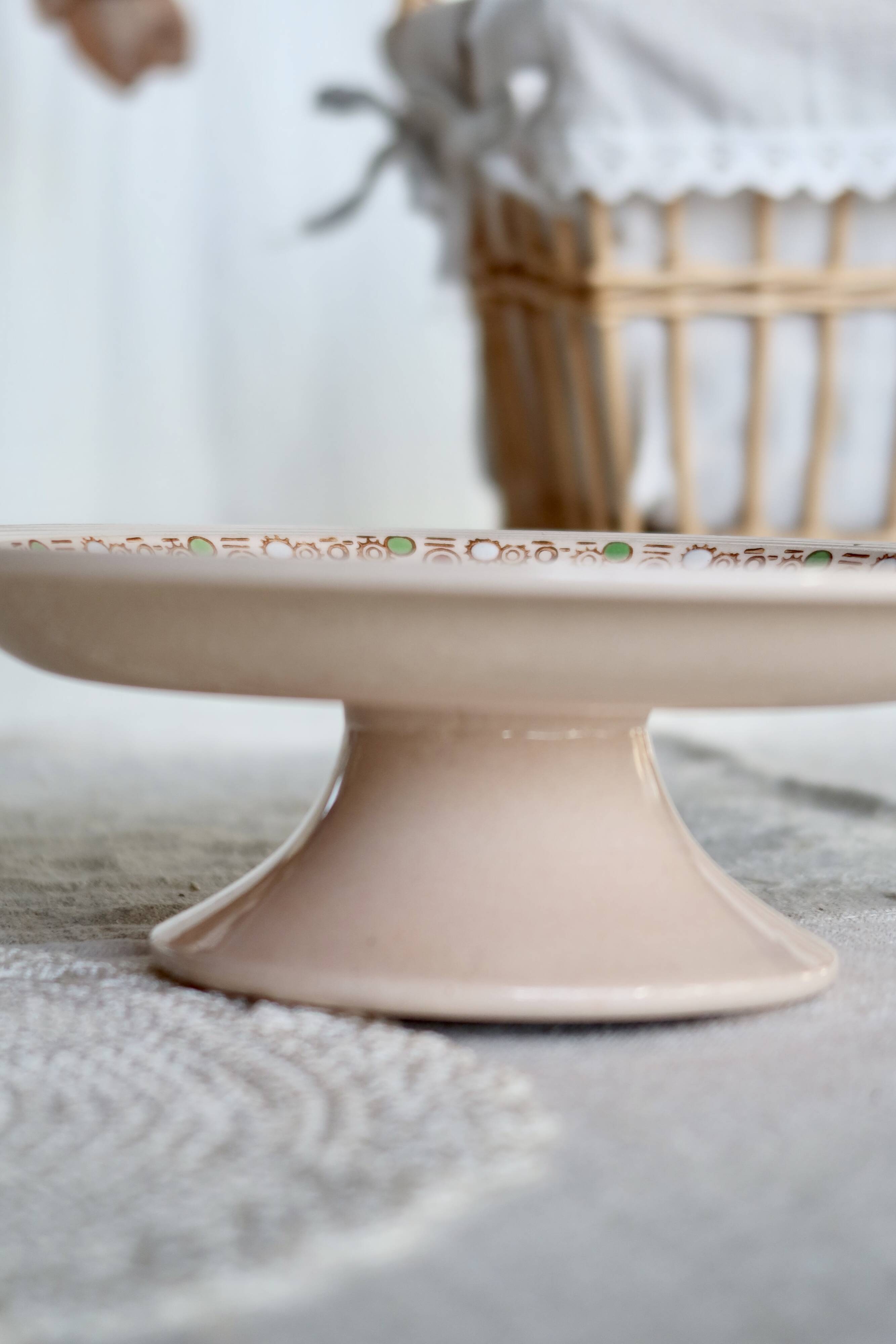 Antique Longwy compote in pink earthenware - Betty series - Art Deco design