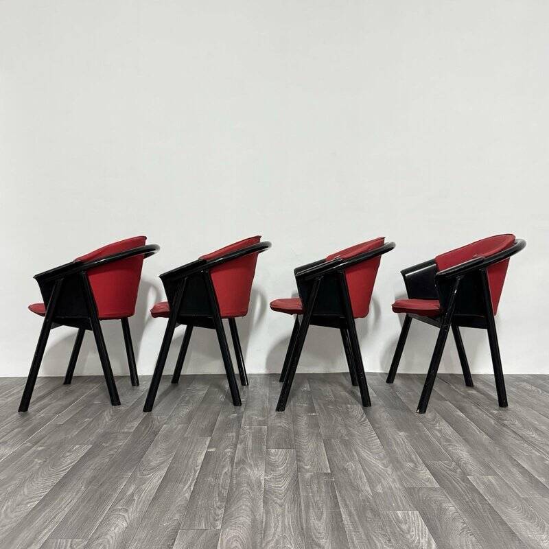 Modern Chairs in Lacquered Wood and Fabric from Pozzi & Verga, 1970s, Set of 4