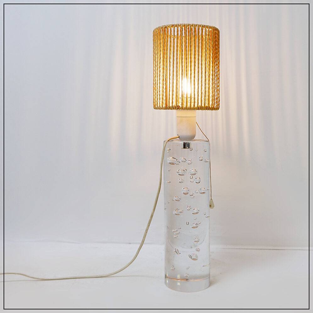 Glass lamp with air bubble pattern, "Daum France" style, circa 1975