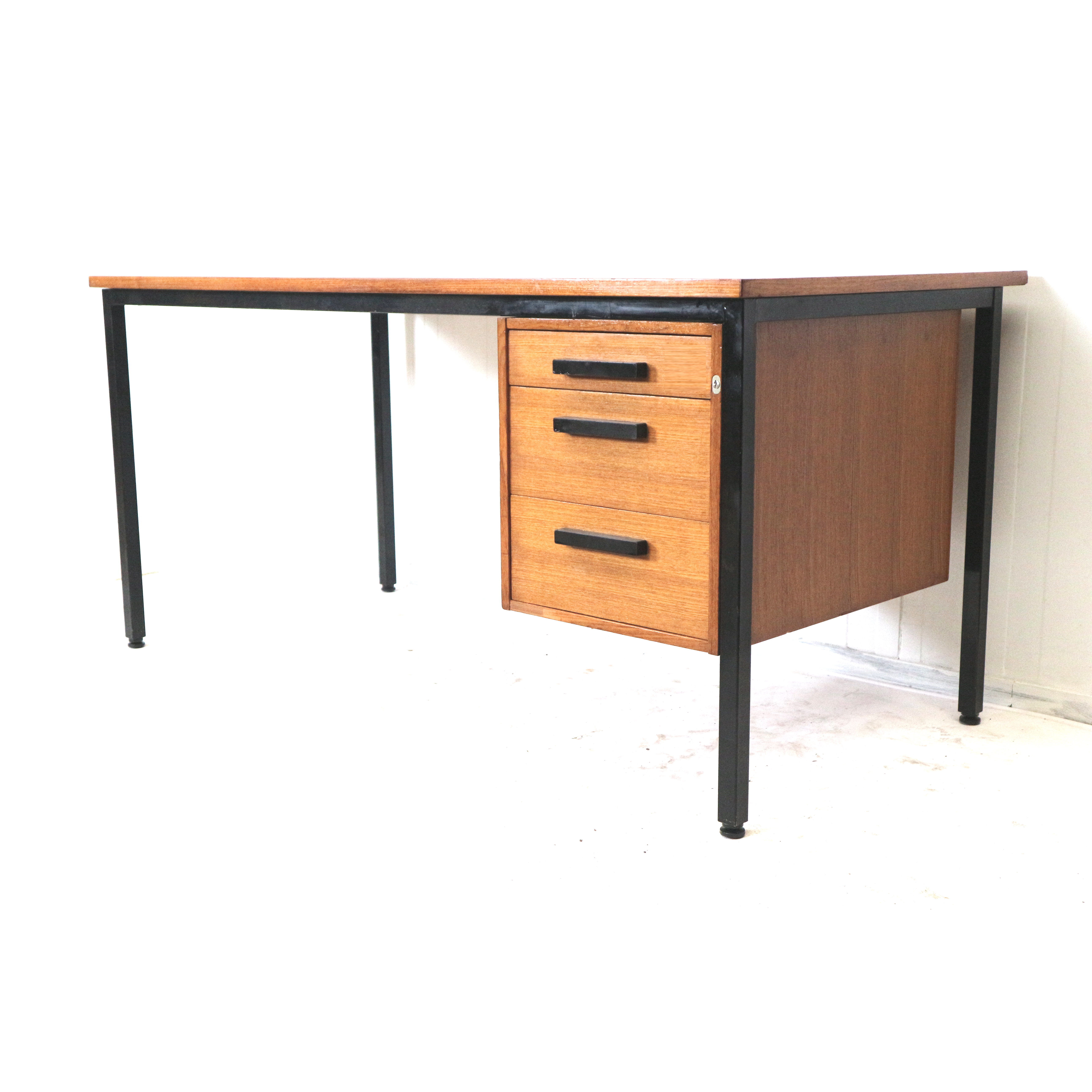 Vintage teak desk with 3 drawers from the 1960s