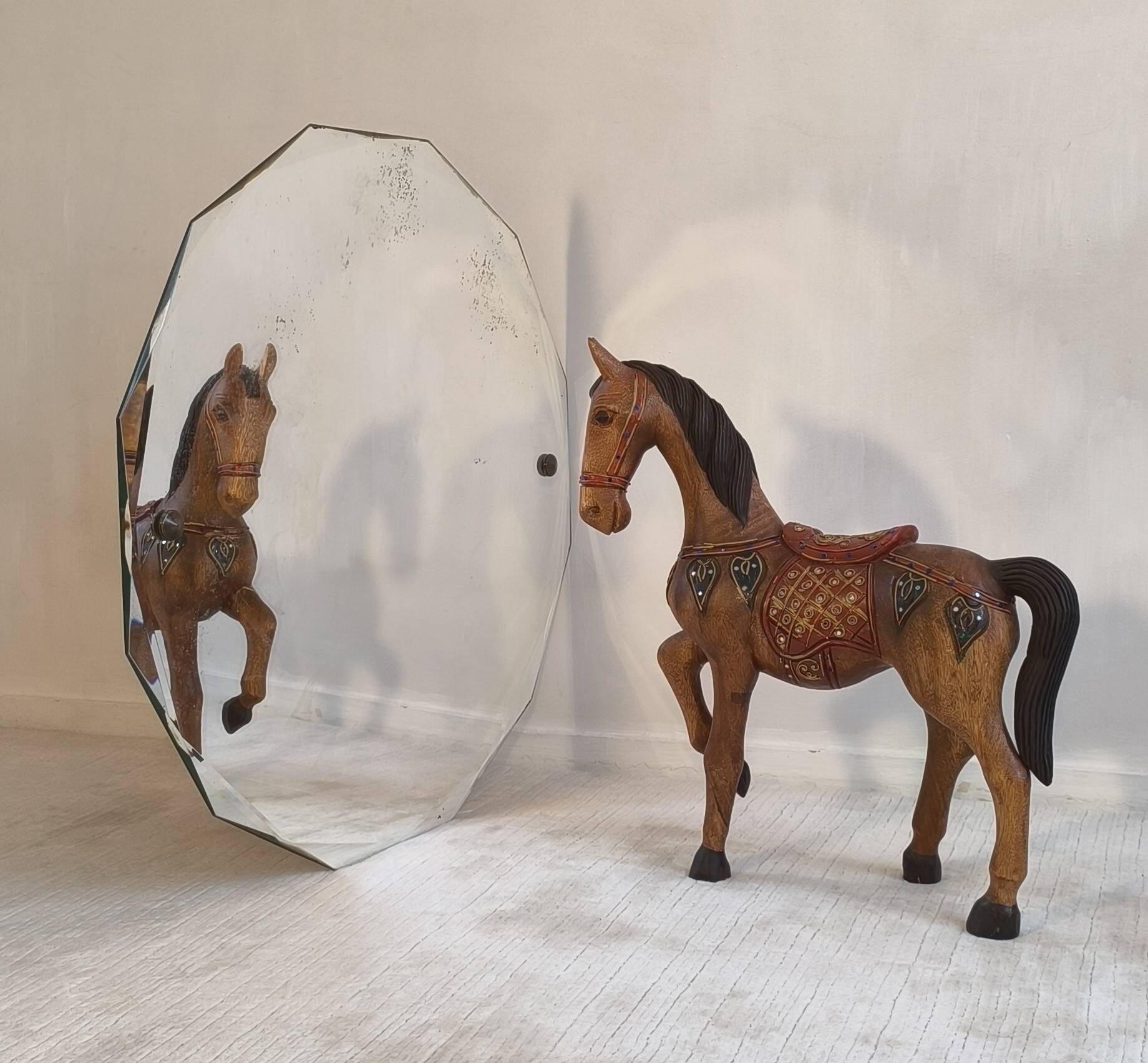 Élégant miroir ancien biseauté à 12 pans – style Art Déco vintage