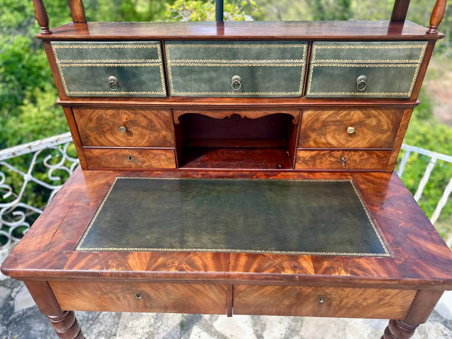 19th century flamed mahogany stepped desk