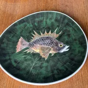 Fish service in glazed earthenware painted by hand signed Le Mao - 1960