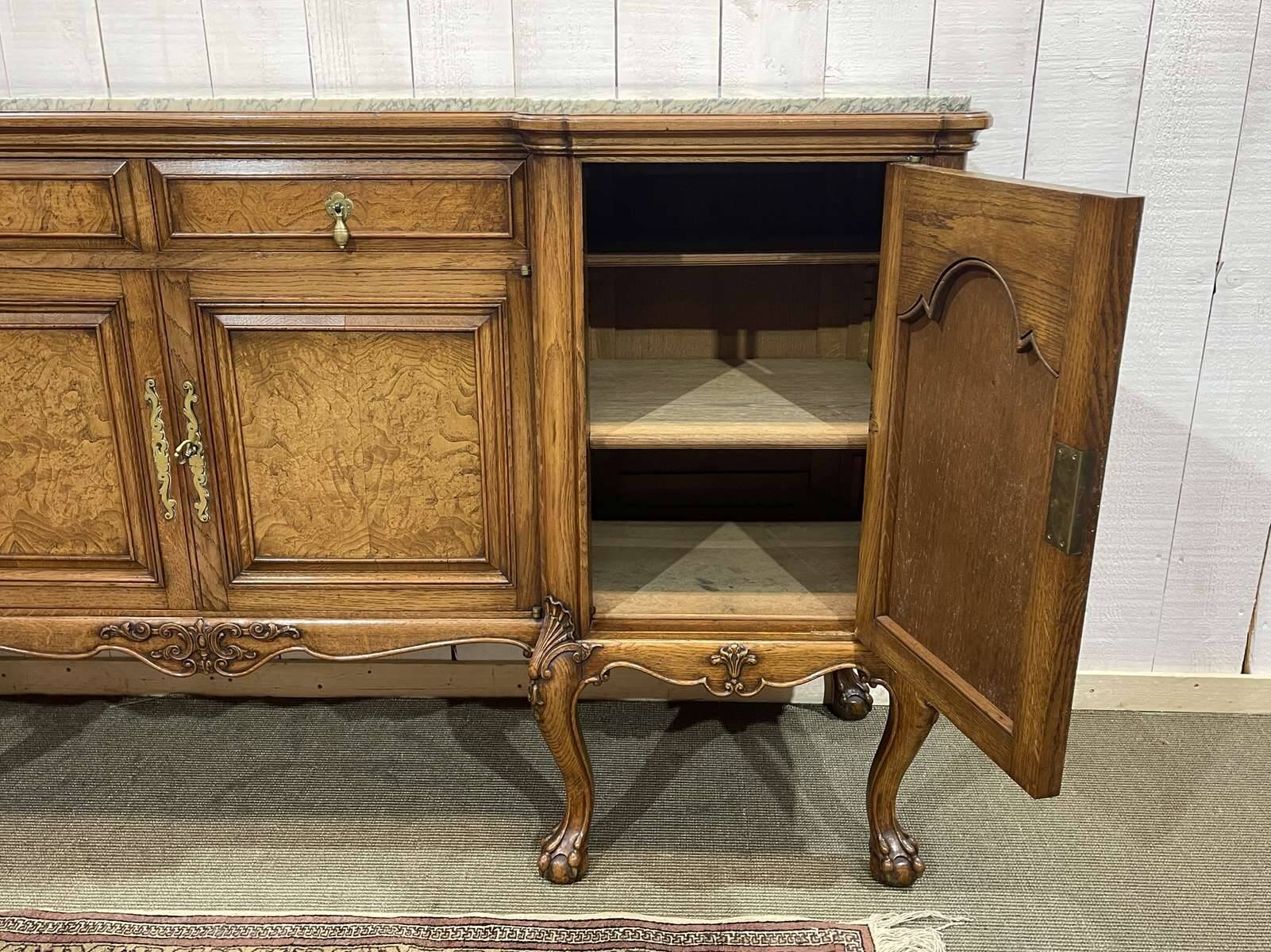 SOUBRIER Chippendale sideboard in oak, elm burl and marble