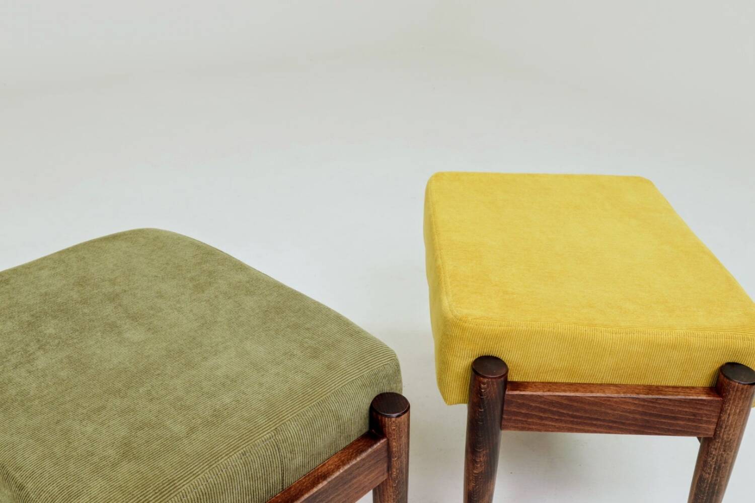 Scandinavian green/yellow corduroy stool Set of 2