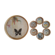 Ensemble plateau et 6 sous verre bambou papillons vintage
