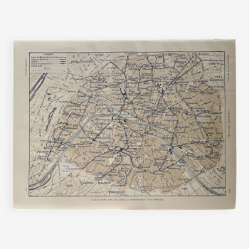 Carte plan de métro de Paris - 1910