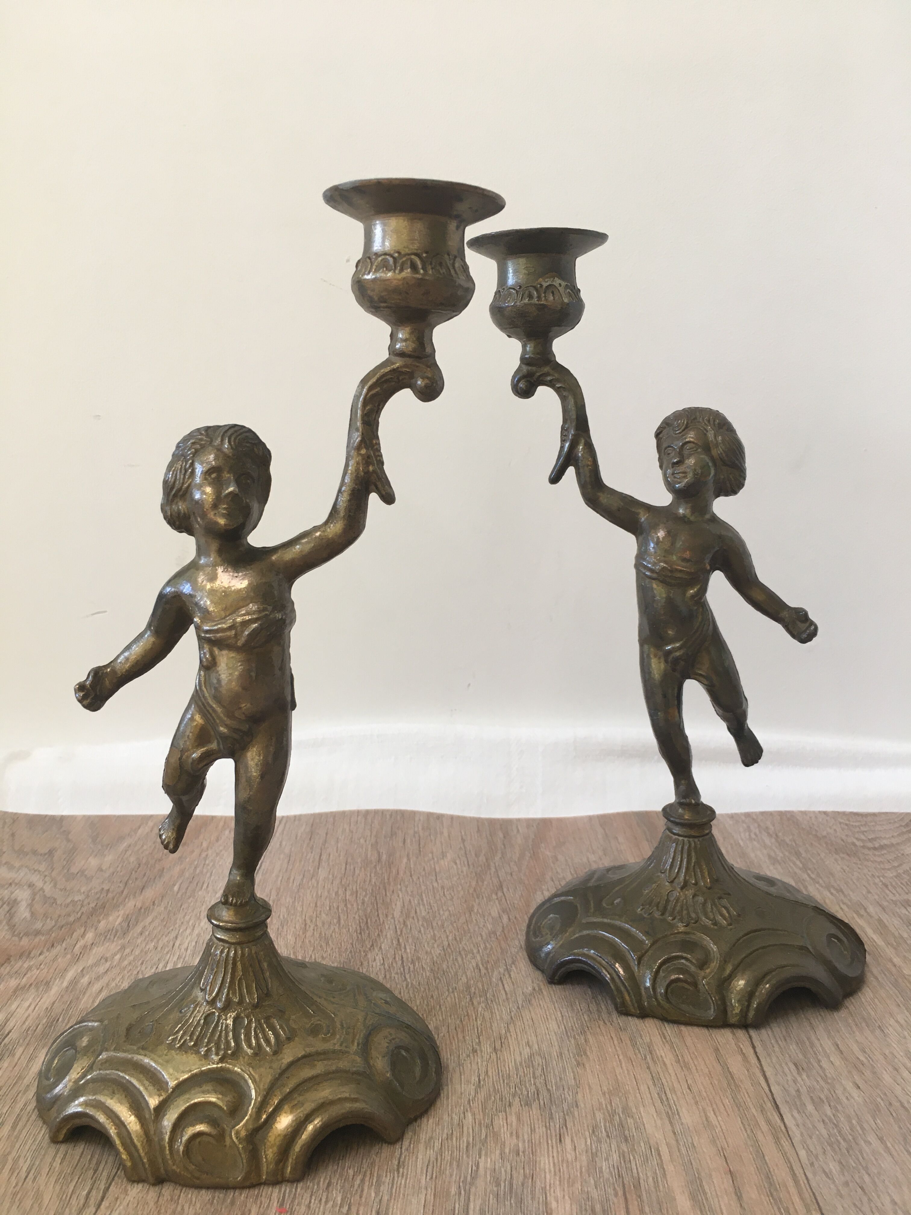 Pair of brass candle holders