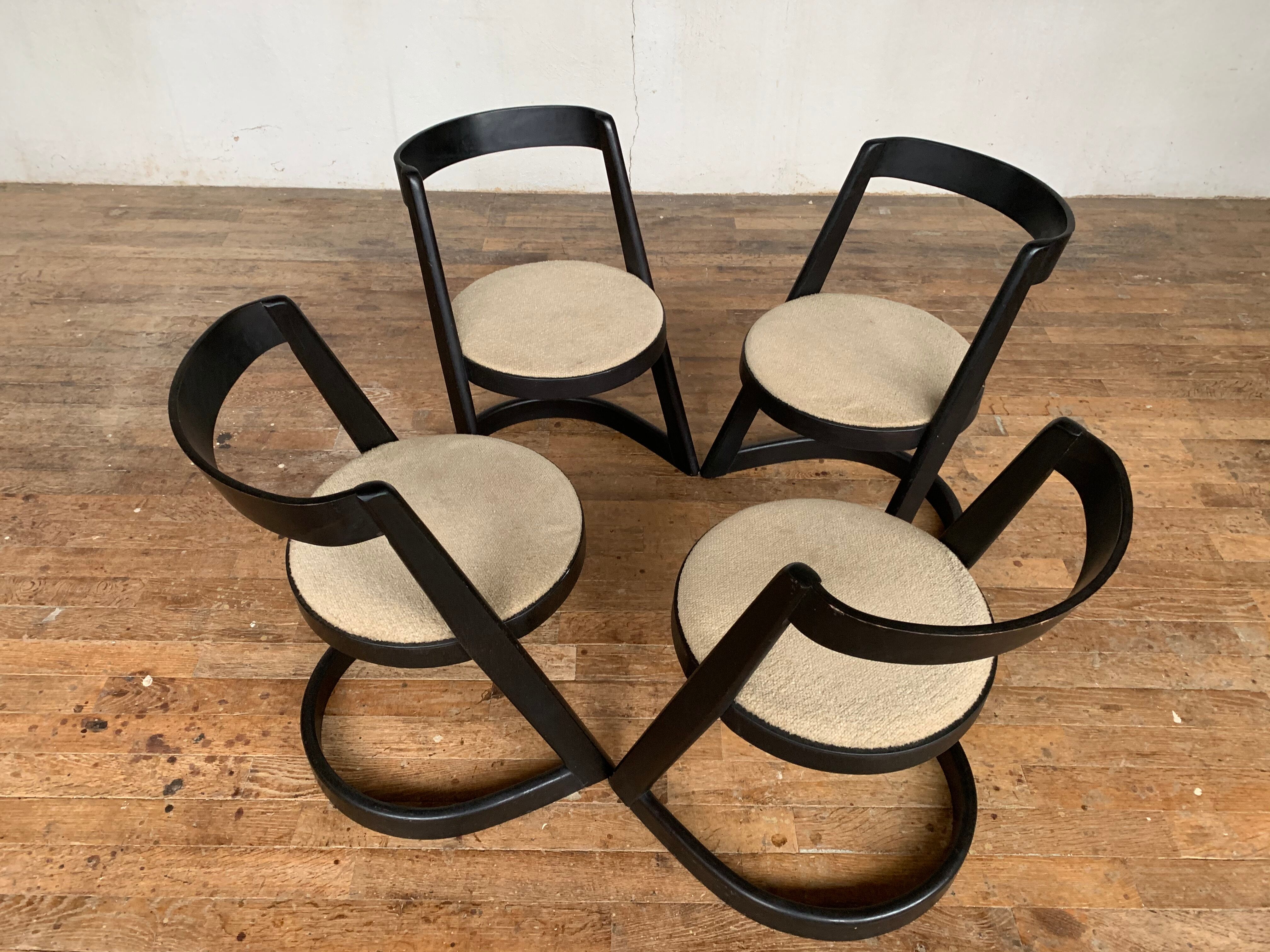 4 Vintage Baumann chairs Halfa 1970 cut wood
