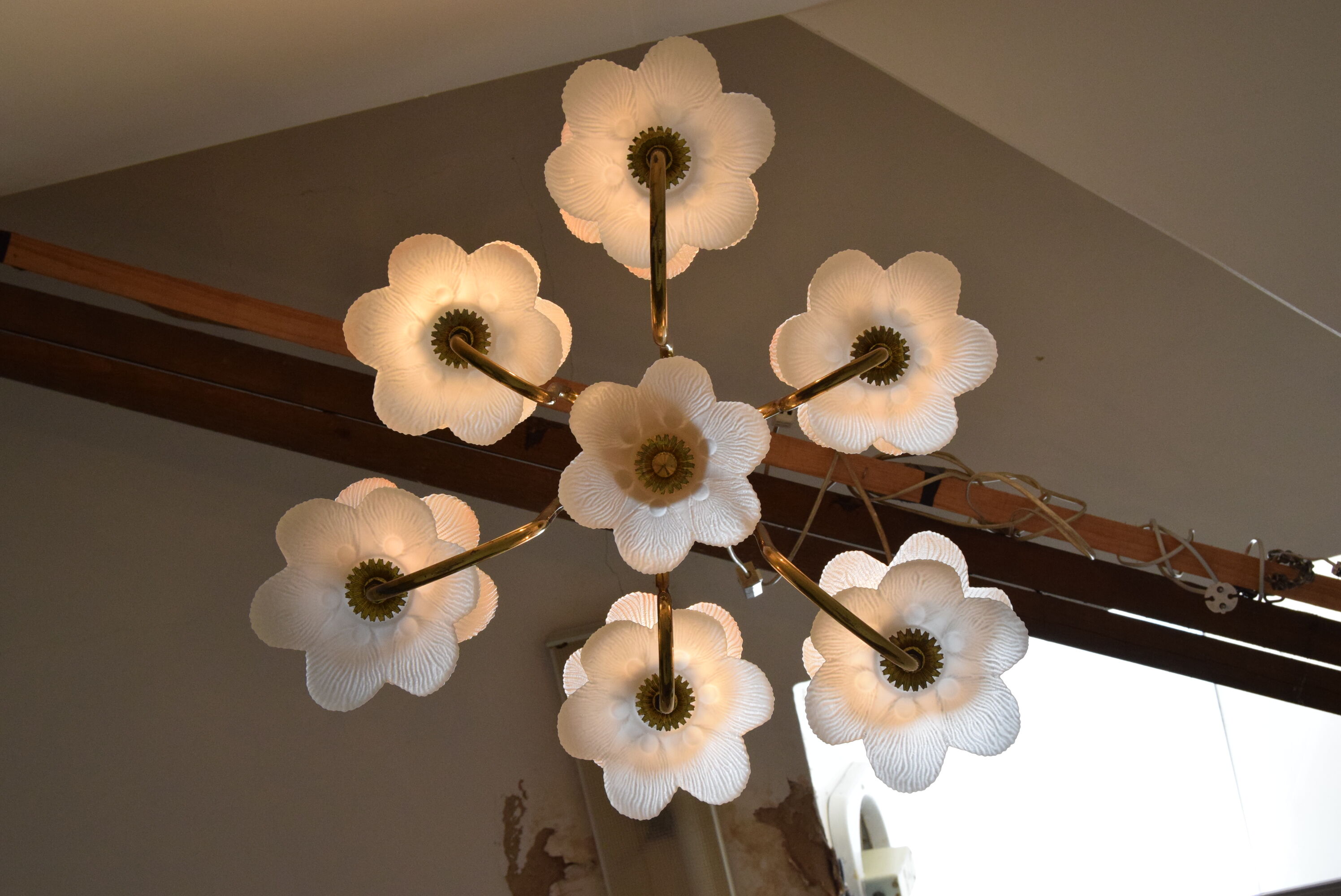 Mid-century Glass Chandelier,1970's.