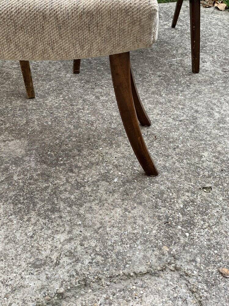 Art Deco set 1940 - 2 bridge chairs and a brown stool, wood and fabric.