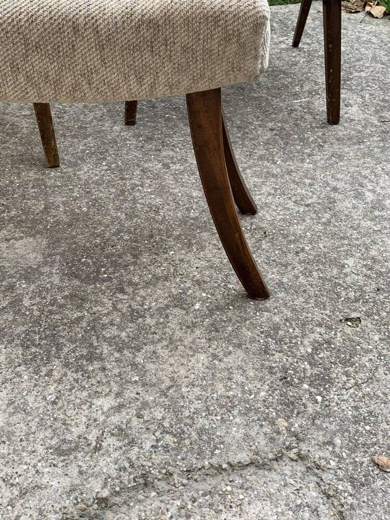 Art Deco set 1940 - 2 bridge chairs and a brown stool, wood and fabric.