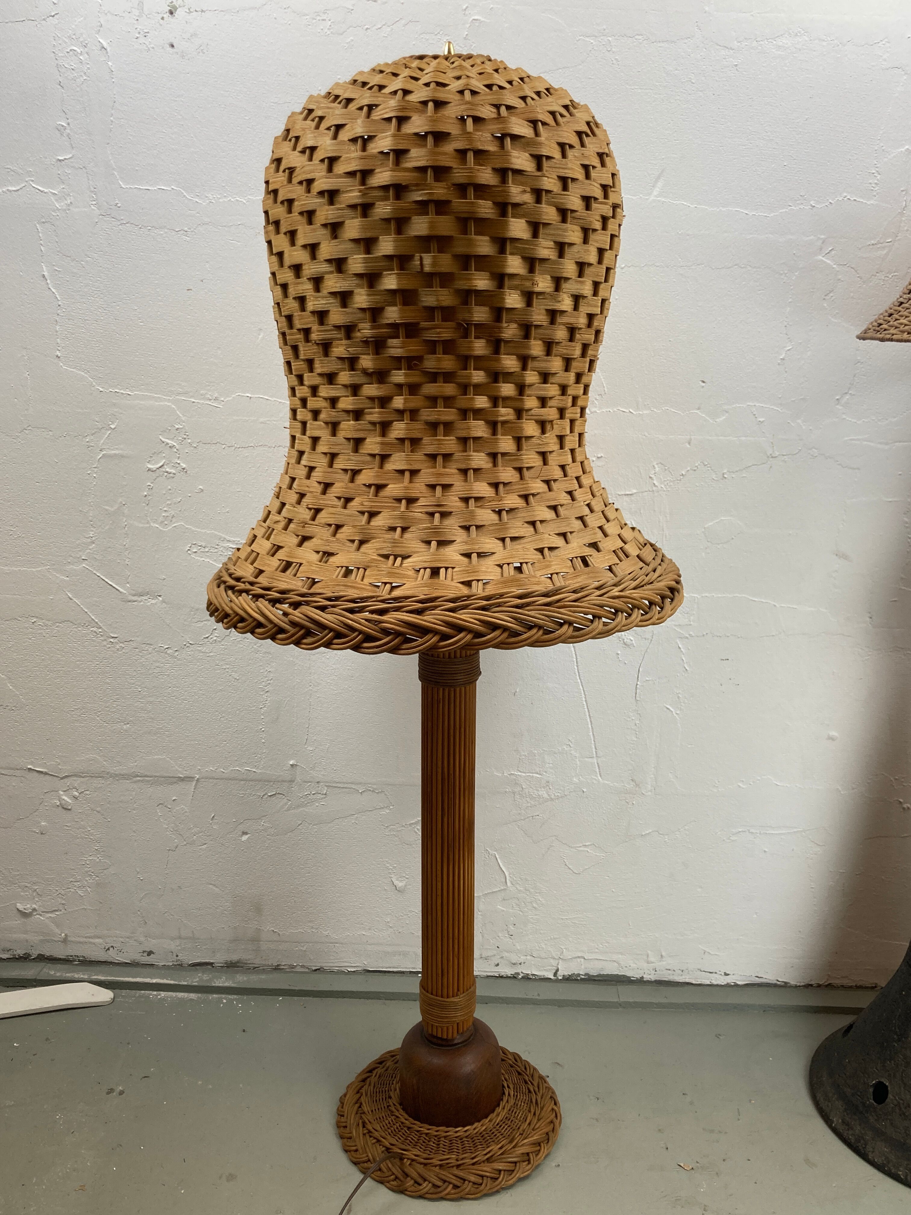 Midcentury Scandinavian rattan wicker mushroom floor lamp, 1960s