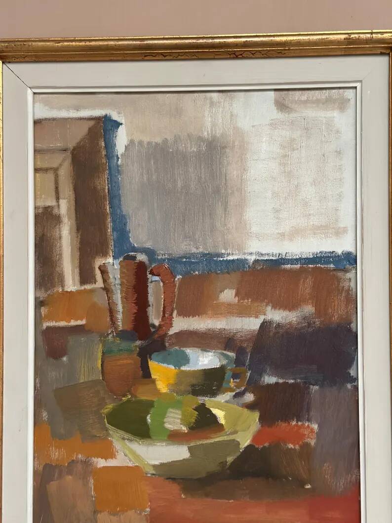 Large Original Swedish Oil on Canvas – “Still Life” by Ingvar Hällgren – Signed – Vintage & Framed – 89 × 42 cm (35" × 16.5")