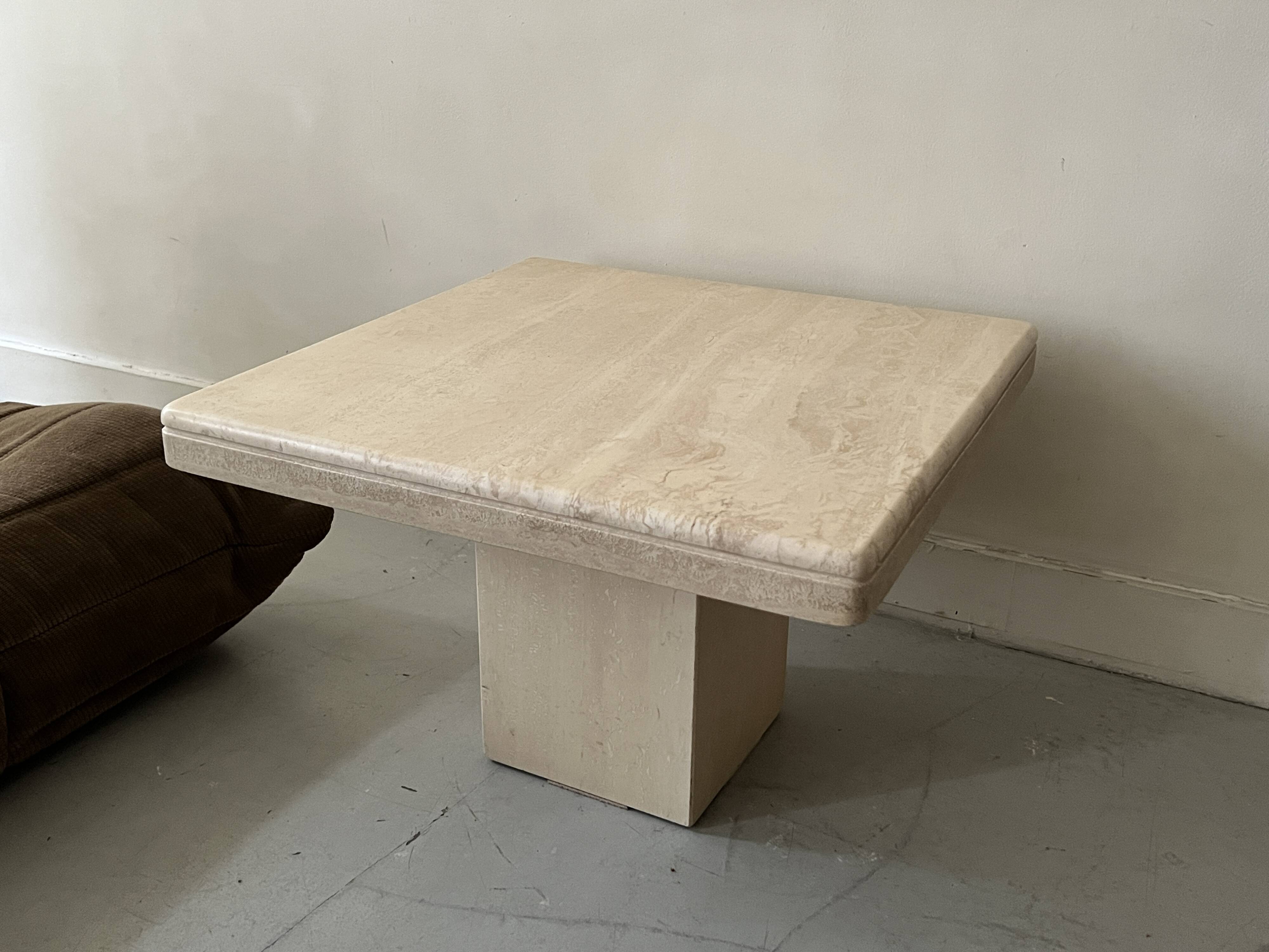Square travertine coffee table, Italy 1970
