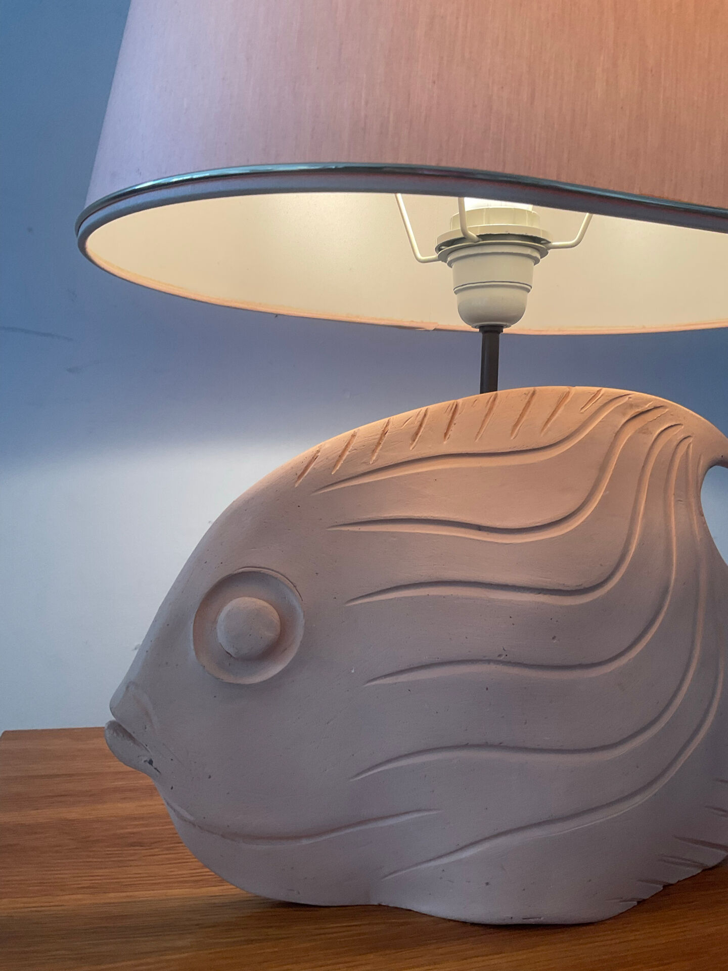 Vintage fish lamp in terracotta signed from the 1970s.