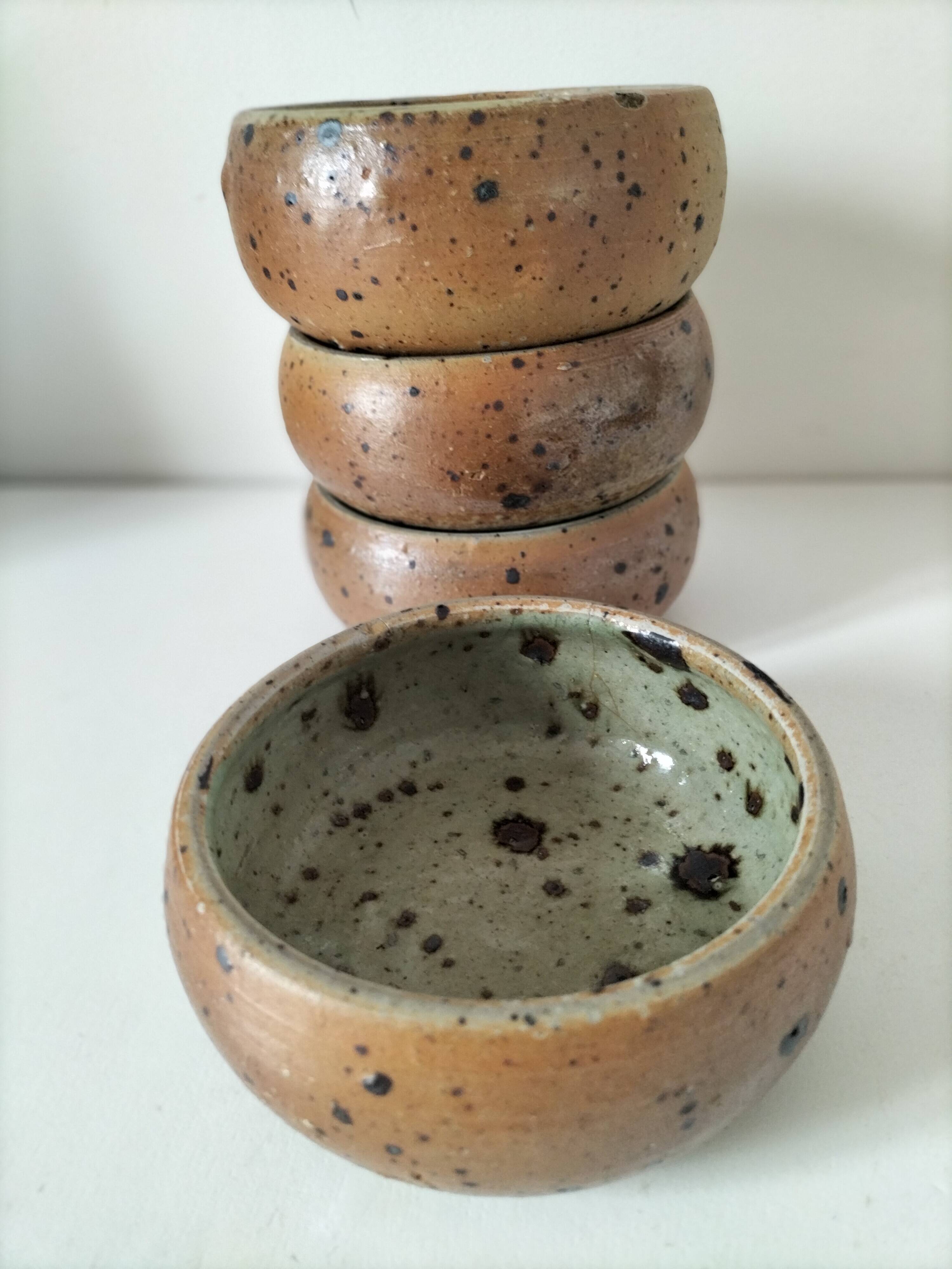 4 glazed pyrite stoneware bowls from the 70s