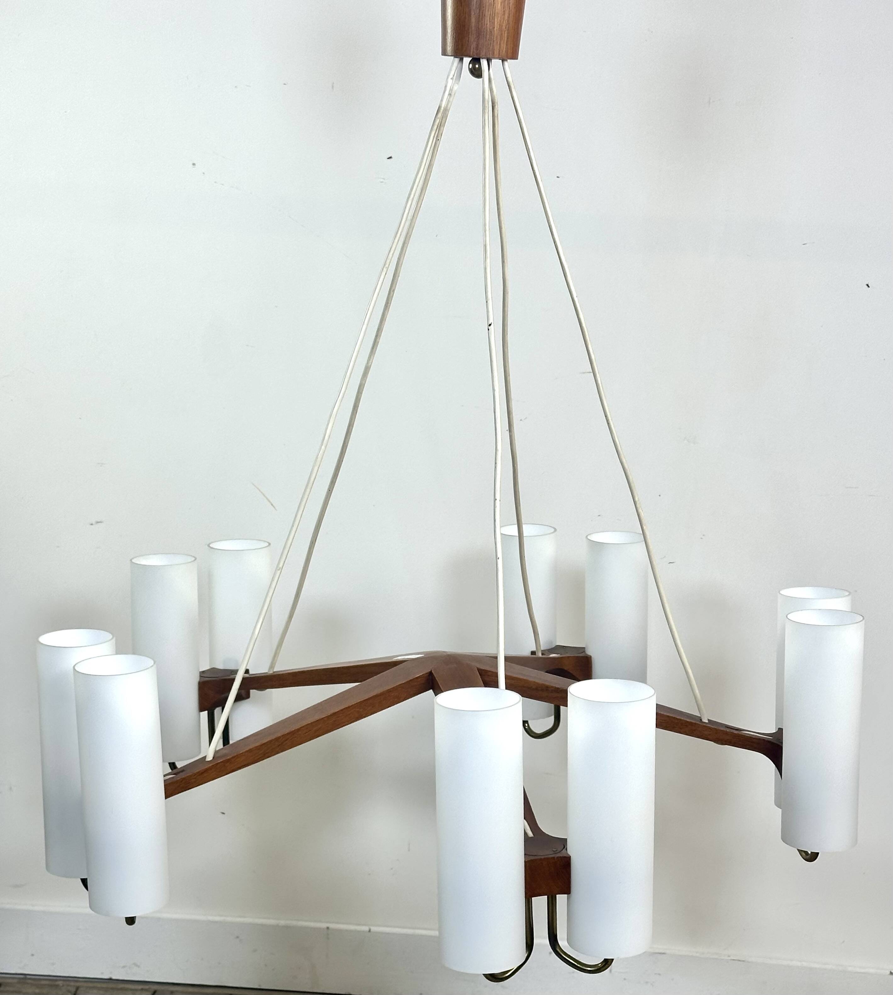 vintage Scandinavian chandelier 10 lights Östen Kristiansson for Luxus 1960s