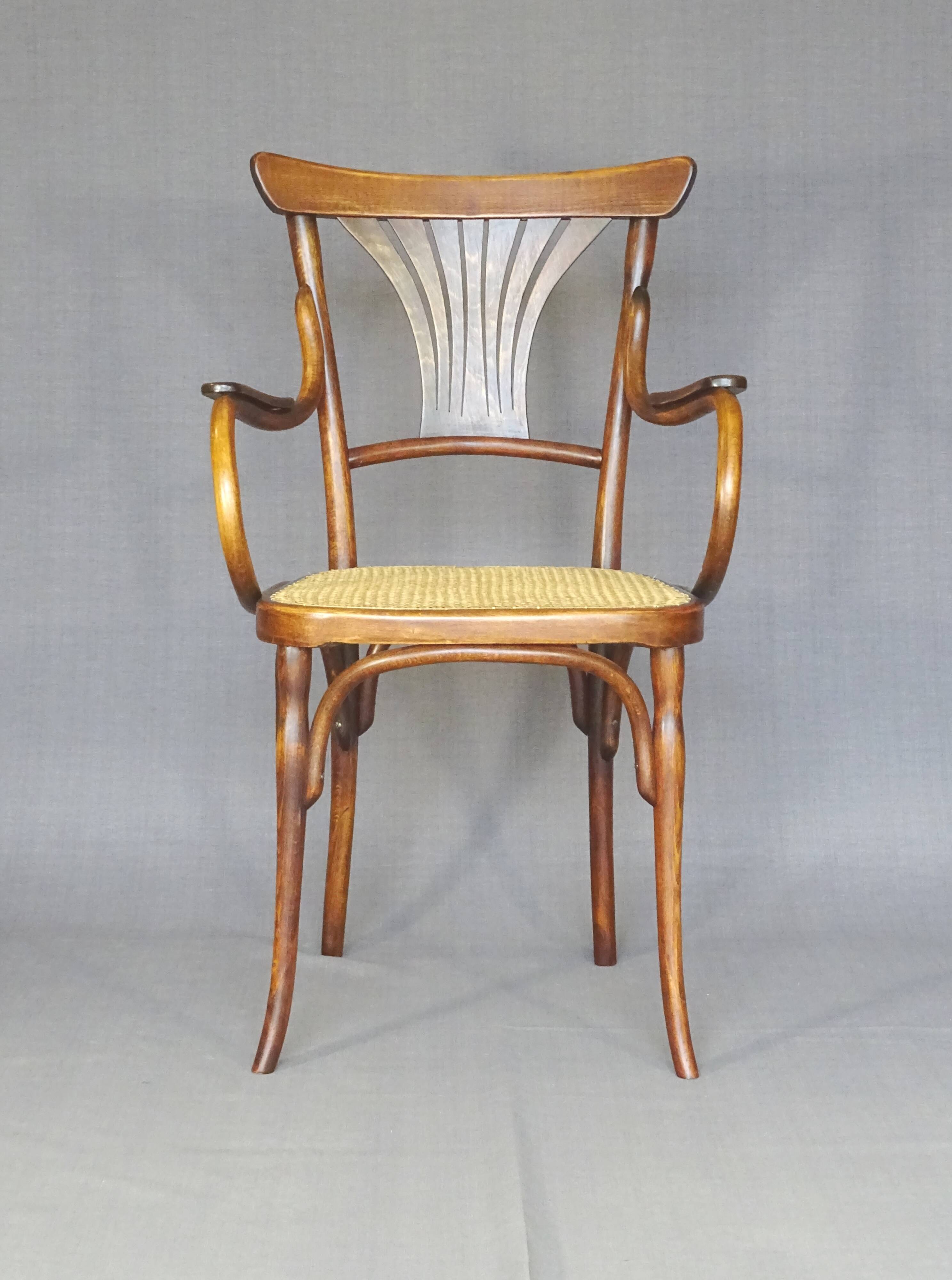 Kohn No. 196 curved wood bistro armchair, new cane