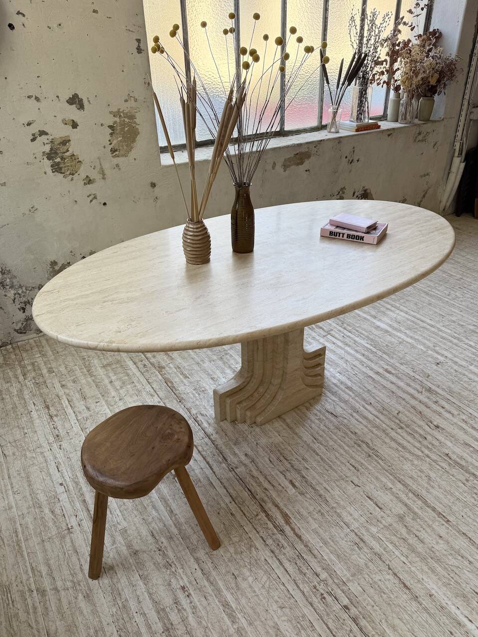 Travertine dining table 1970 Italy Tobia Scarpa