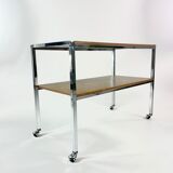 Table on wheels, laminate top and metal Eiffel legs, circa 1950