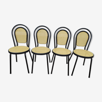 Lot de 4 chaises de bistrot noire et cannage