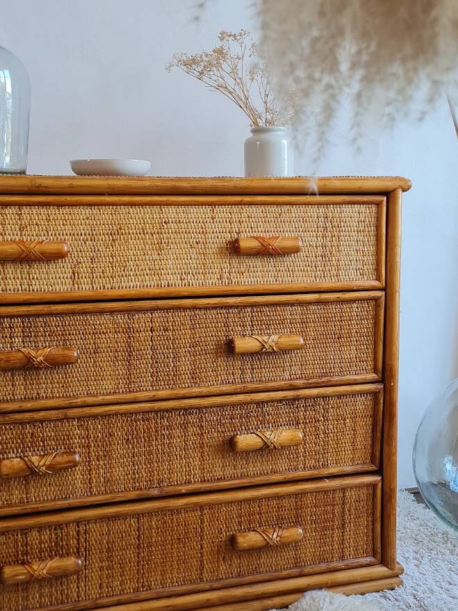 Commode en rotin, circa 1970