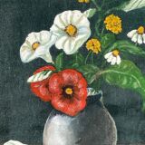 Huile sur toile motif vase et fleurs