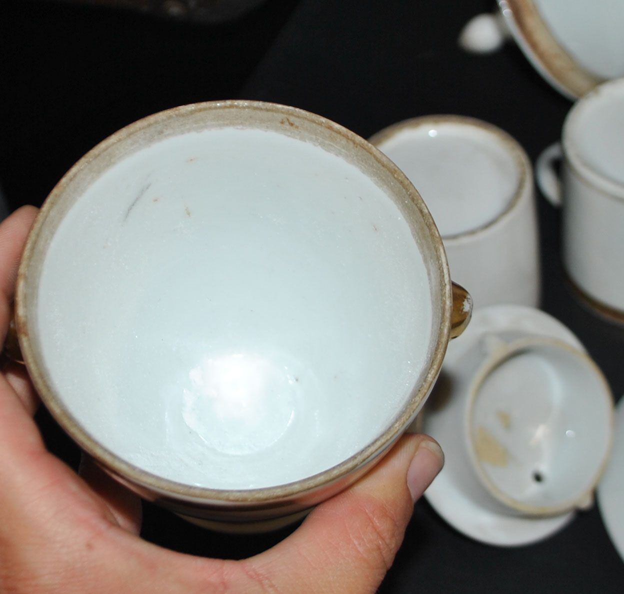 Empire coffee service in porcelain, 19th century swan neck, Paris porcelain