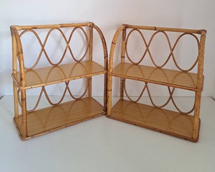 Set of bamboo wall shelves