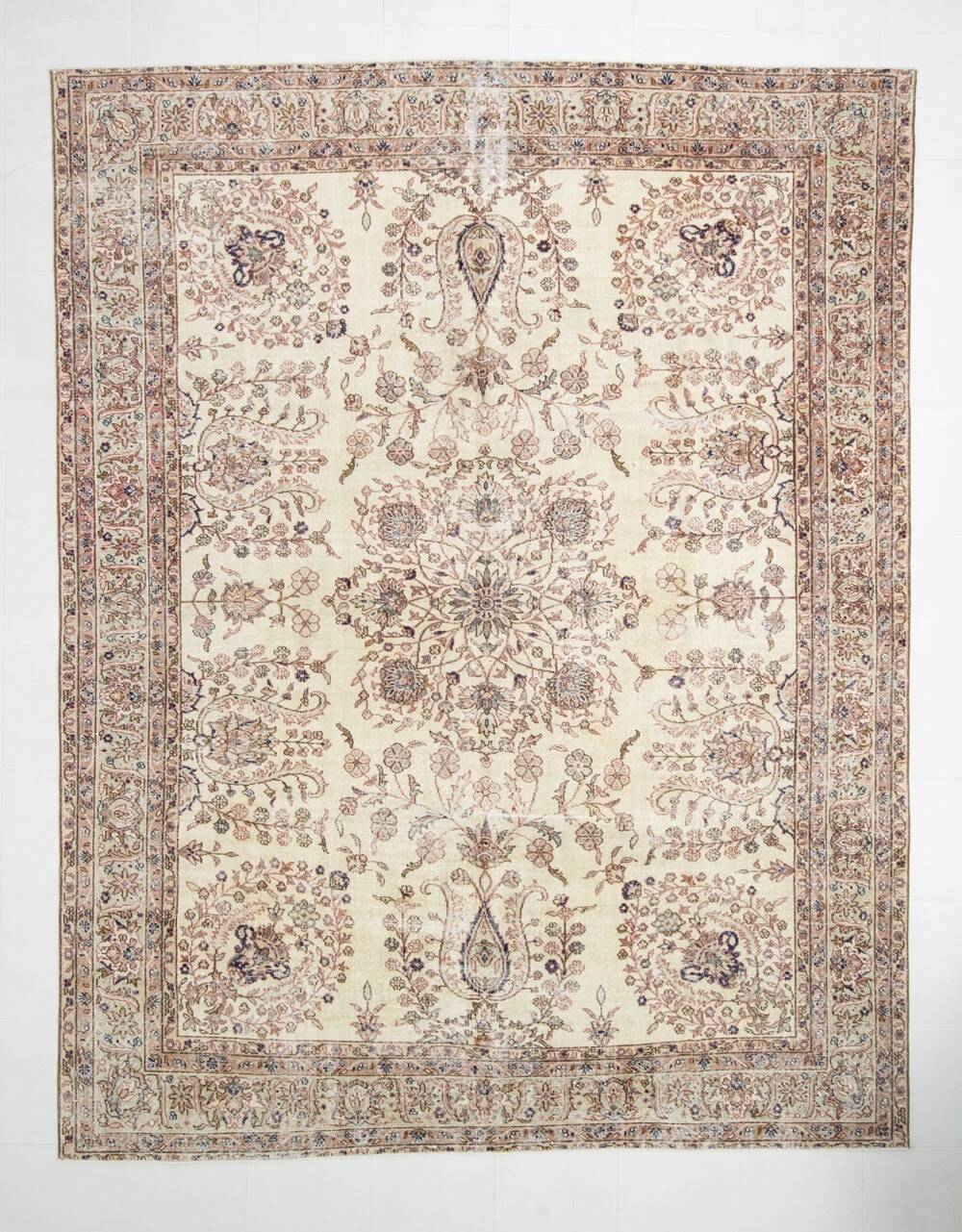 9x12 Faded Beige Large Area Vintage Persian Rug, 277x354 Cm