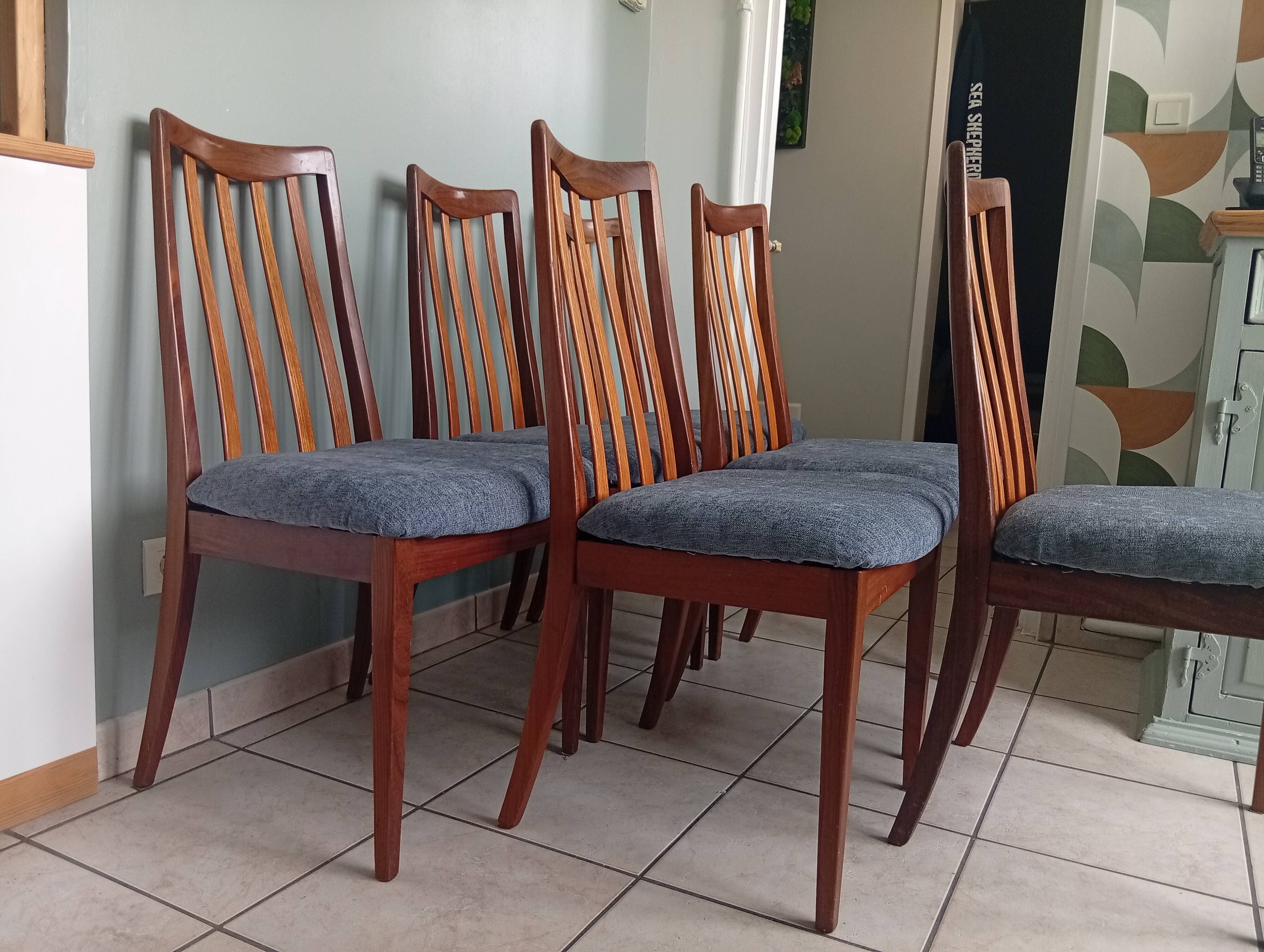 Lot of 6 Gplan teak wood armchairs vintage 1970s dining room scan.