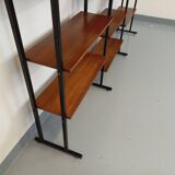 Vintage Italian triple modular bookshelf in teak and metal.