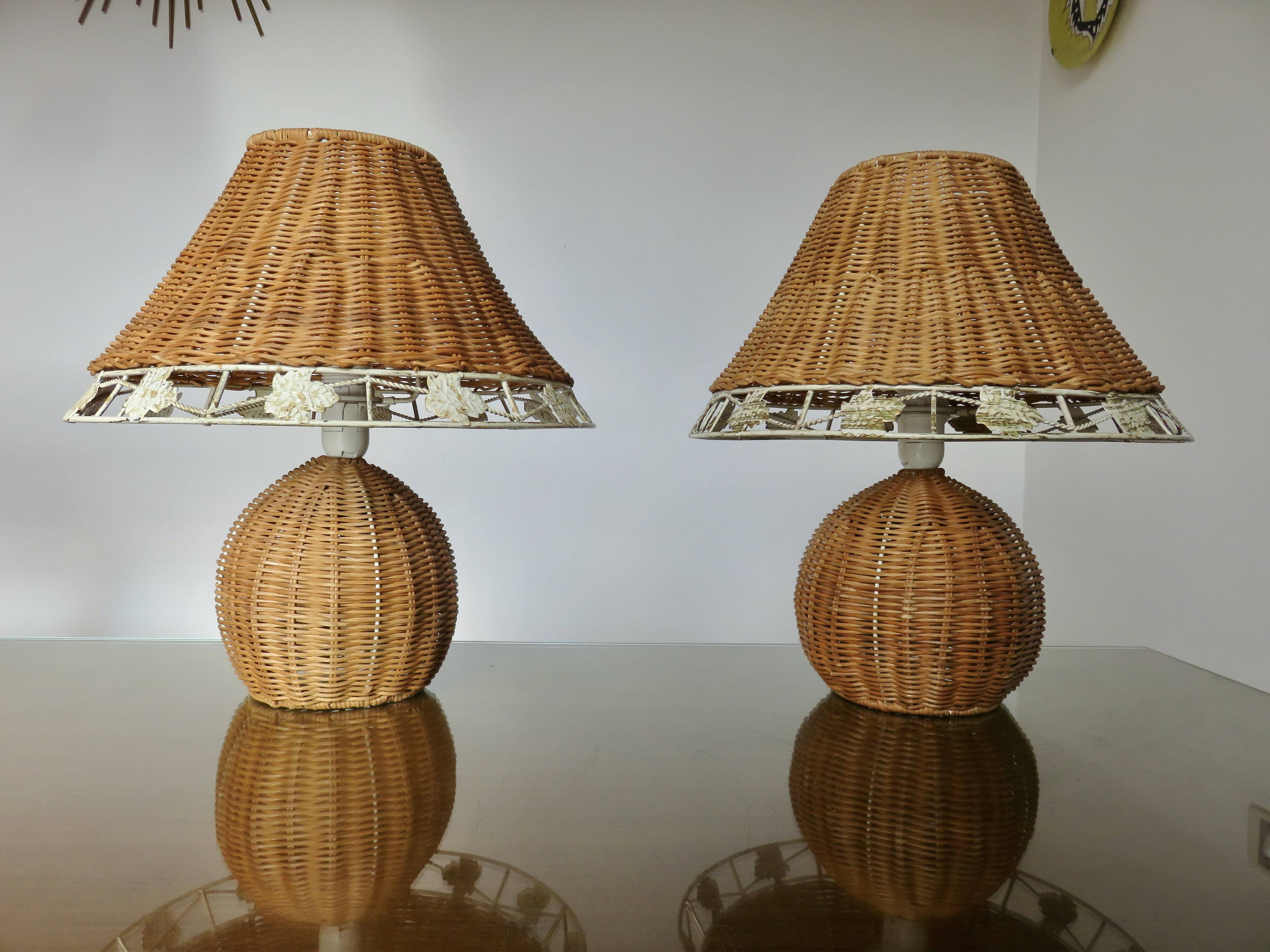 Pair of rattan lamps, 1980s