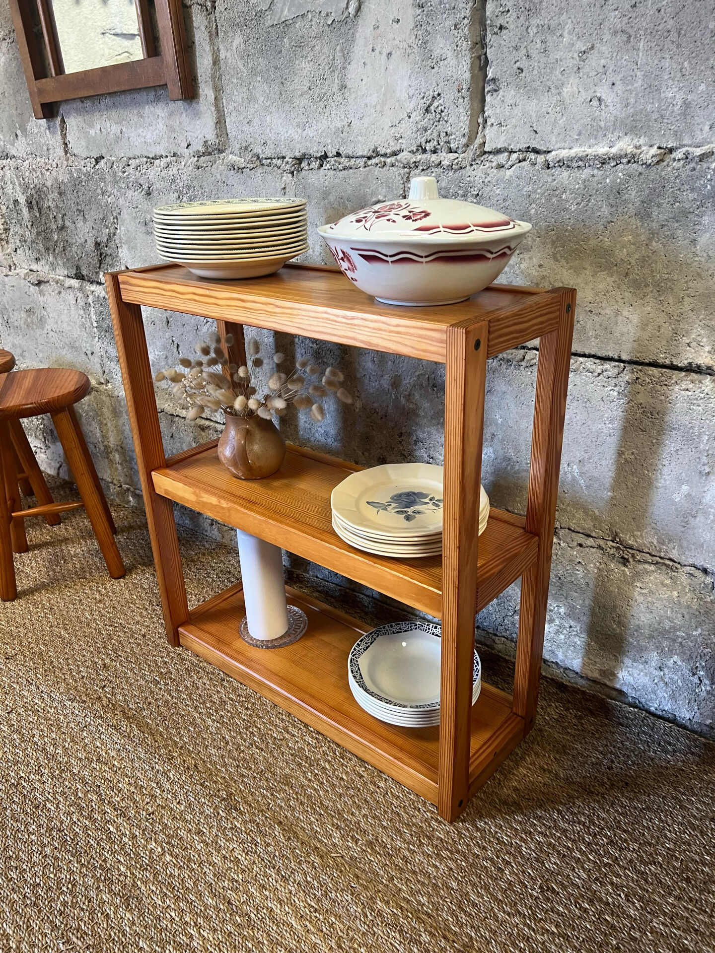 Vintage pine library shelves