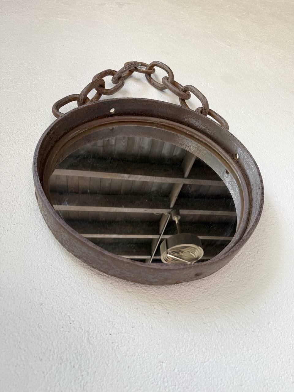 Brutalist mirror with metal chain from the 50s