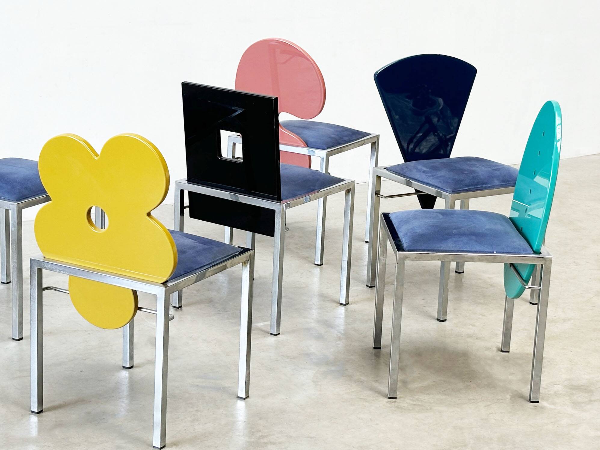 Set of 6 postmodern dining chairs by Salvati e Tresoldi for Omaggi / Saporiti