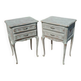 Pair of bedside tables – Louis XV nightstands in grey, shabby chic.