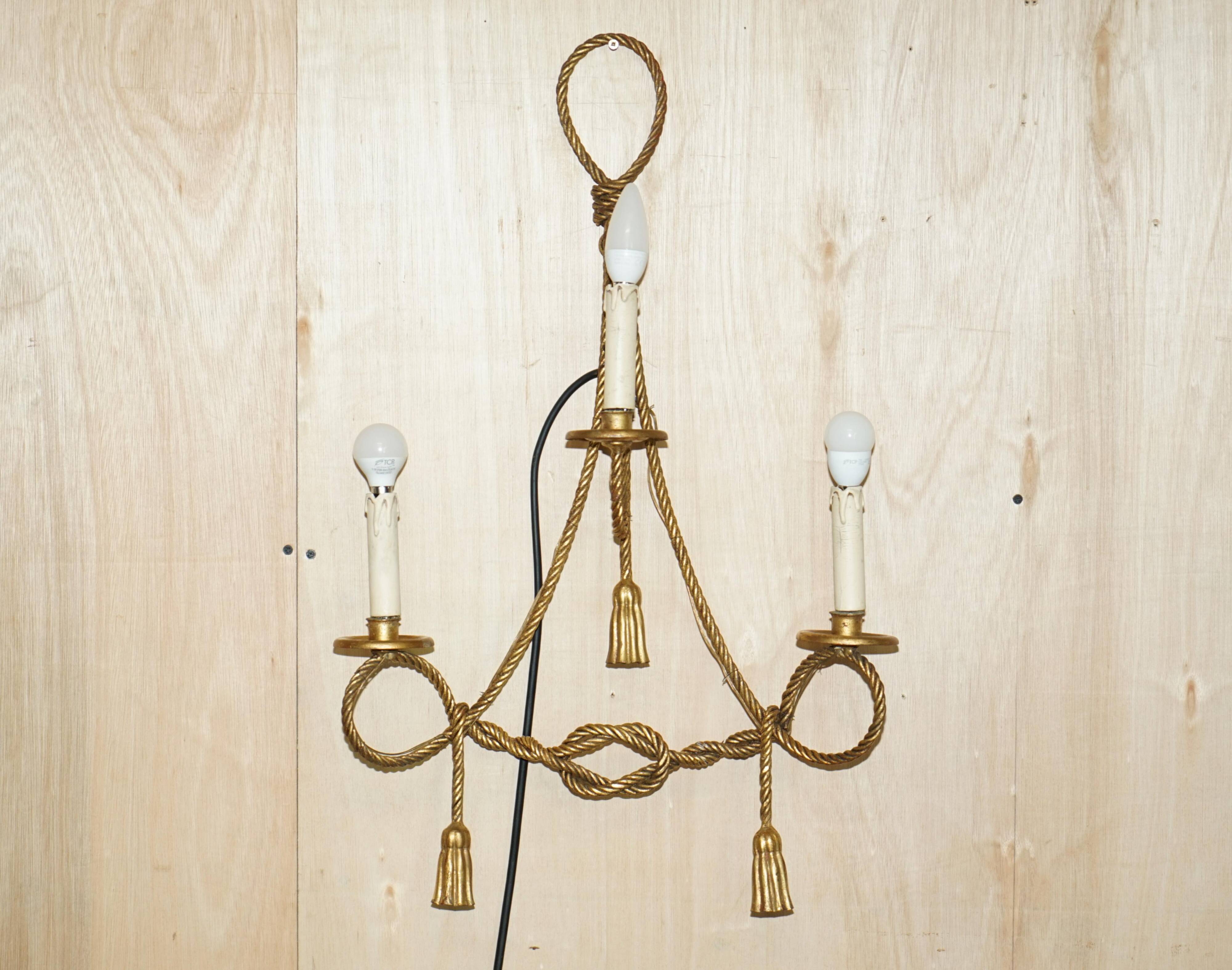 Vintage Twisted Wall Light Three Branches with Pendants