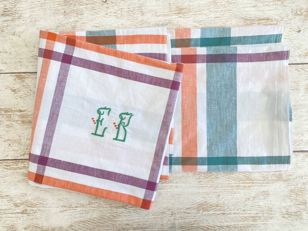 Antique hand-monogrammed tablecloth EB - Cotton - 150x150 cm