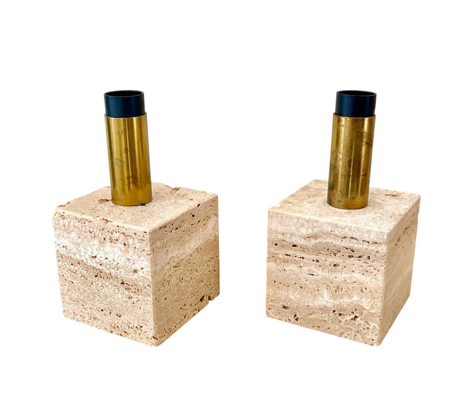 Cerri Nestore pair of travertine marble lamps, Italy 1970