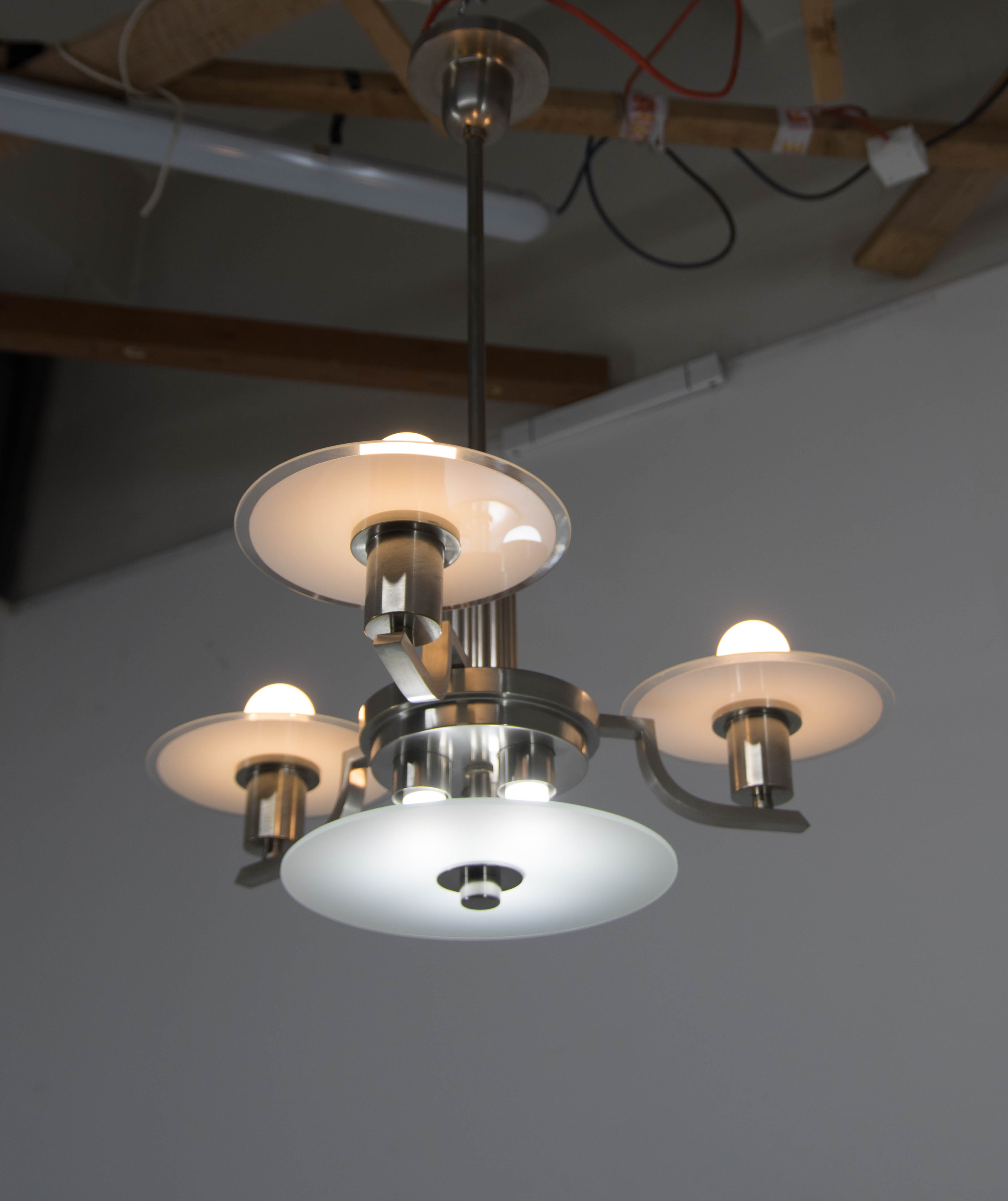 Art deco machine age chandelier, 1930, restored