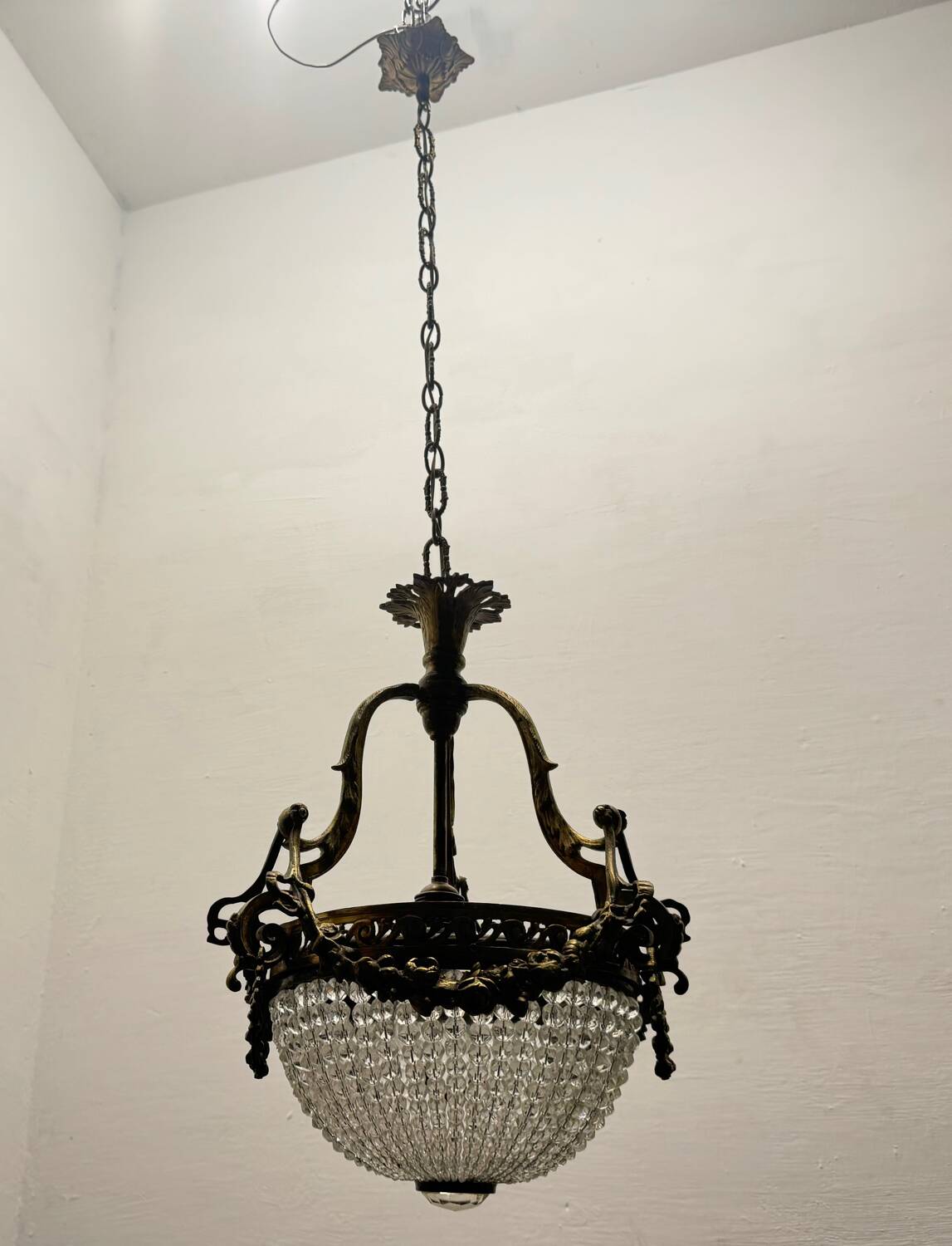 Bronze Crystal Beaded Light Pendant 1940’s