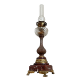 Antique french oil lamp, 19th century rouge griotte marble and patinated bronze base