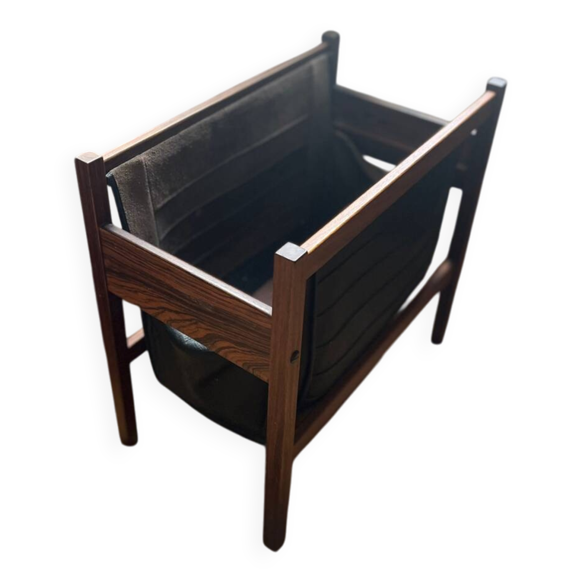 Porte revues scandinave en palissandre de Rio et cuir