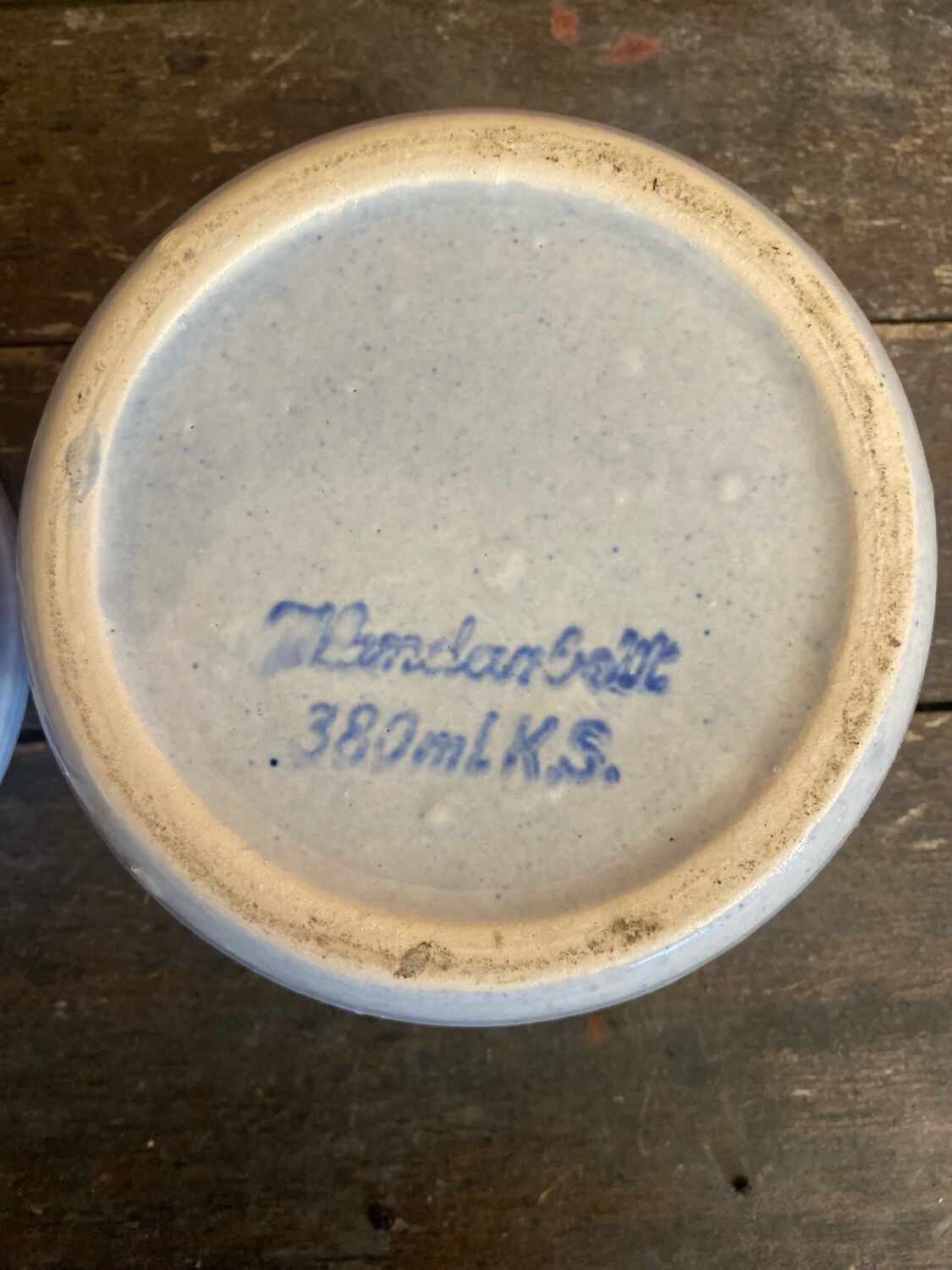 Pair of antique bowls handarbeit salt glaze blue decor vintage #d662