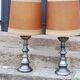 Paire de lampe des années 70 Kaiser Leuchten en métal brossé abat jour d’origine