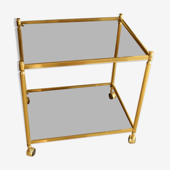 1960s Hollywood Regency bar cart made of brass and smoked glass, vintage