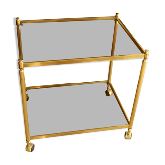 1960s Hollywood Regency bar cart made of brass and smoked glass, vintage