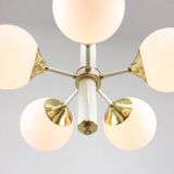 Mid-century Modern Italian Brass and Opaline Sputnik Chandelier
